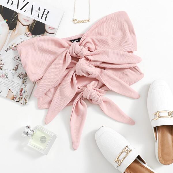 

Knot Front Tube Top, Baby pink