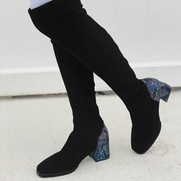 

Chunky Heeled Over The Knee Boots, Black