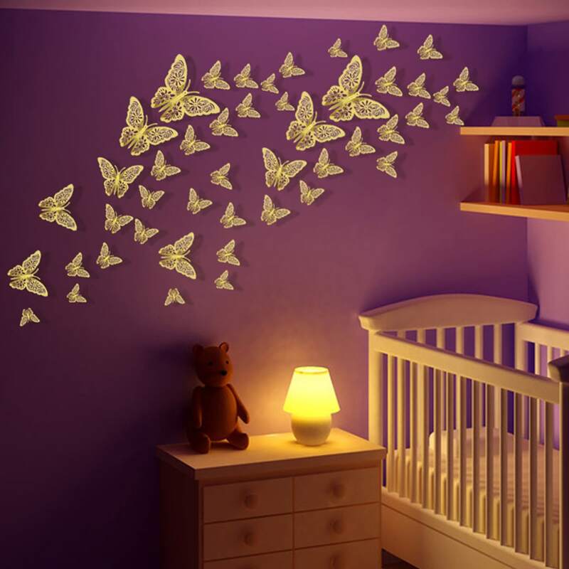 

12pcs 3D Hollow Butterfly Wall Sticker, Gold