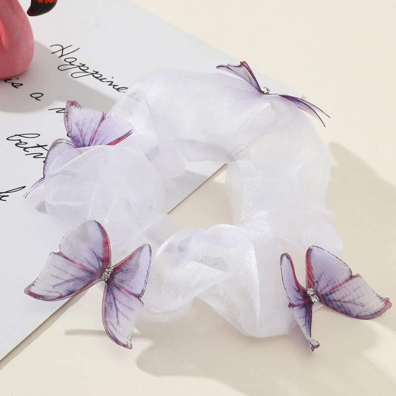 

Butterfly Decor Mesh Scrunchie, White