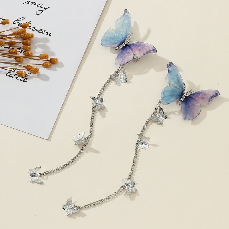 

2pcs Chain Linked Butterfly Hair Clip, Multicolor