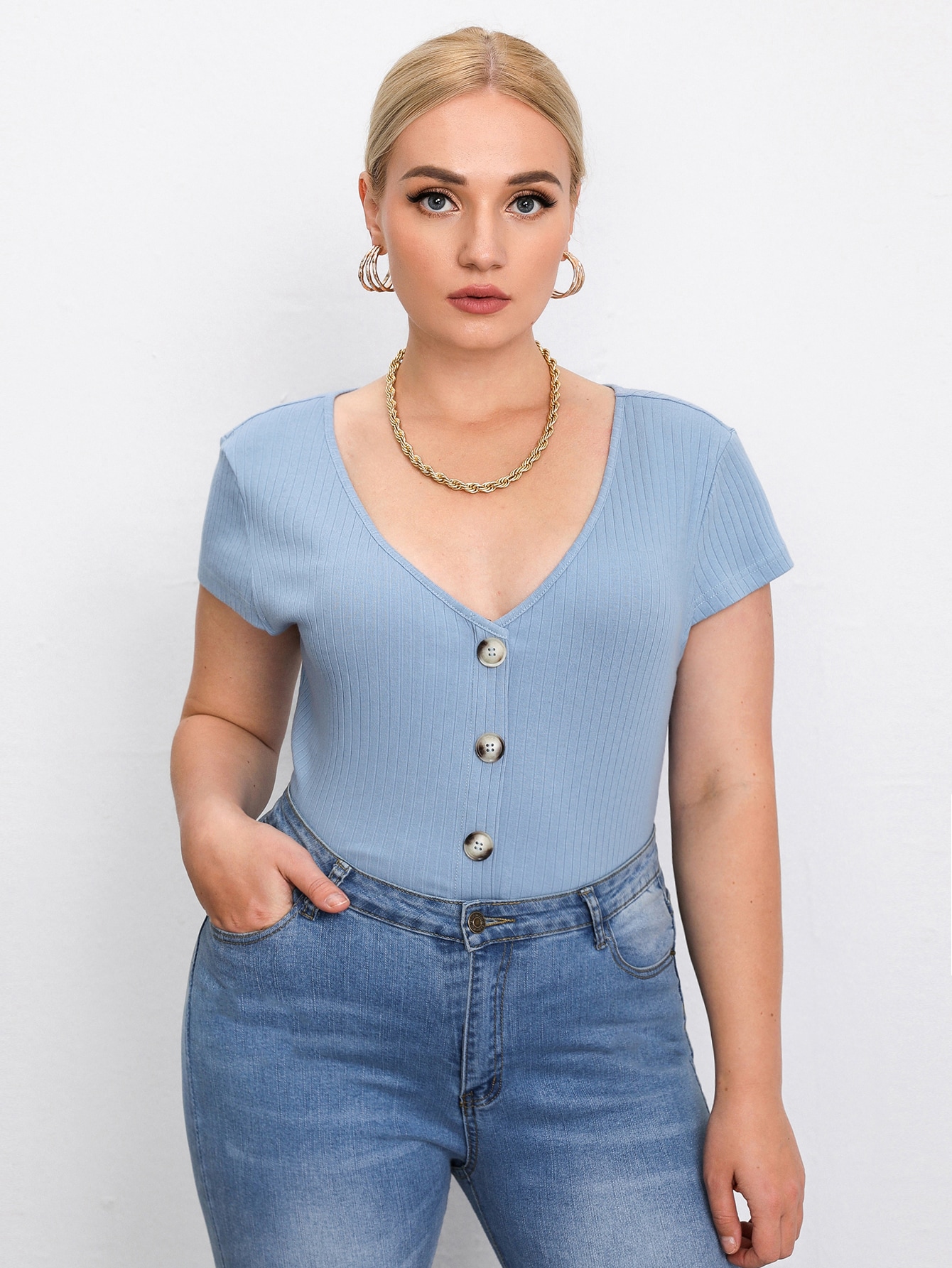 Plus Solid Button Front Tee thumbnail