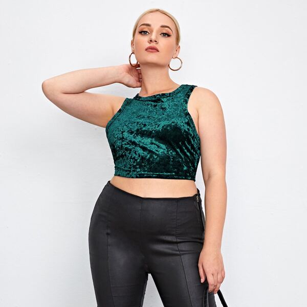 

Plus Velvet Crop Tank Top, Dark green