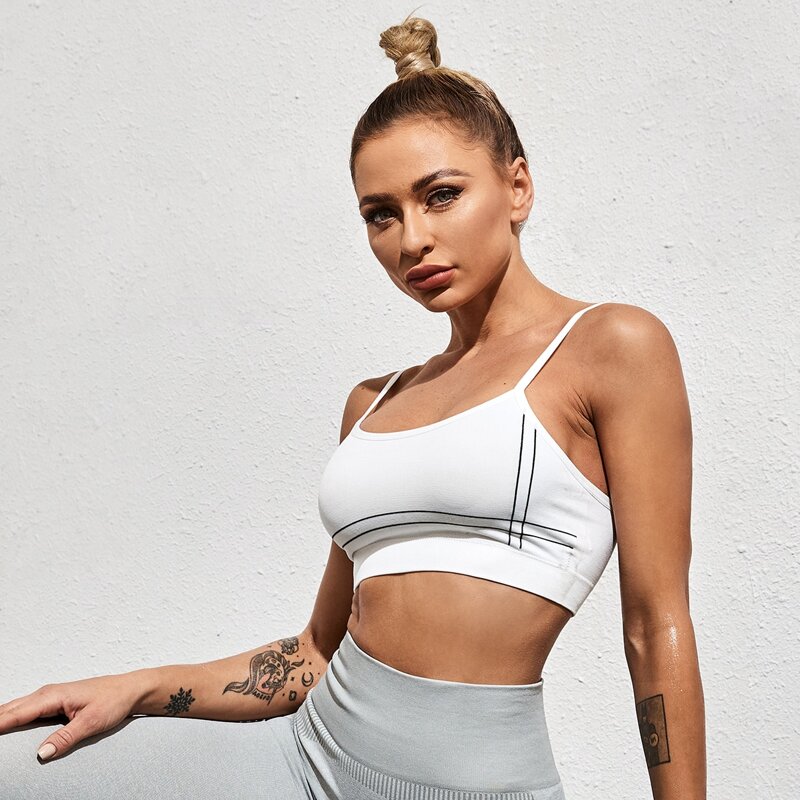 

Striped Cami Sports Bra, White
