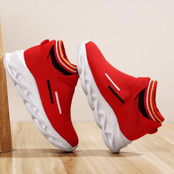 

Girls Striped Pattern Slip On Sneakers, Red