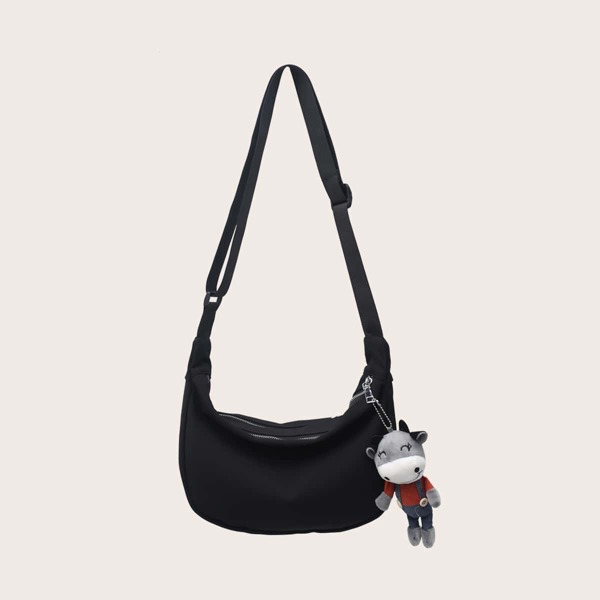 

Men Cartoon Cow Charm Crossbody Bag, Black