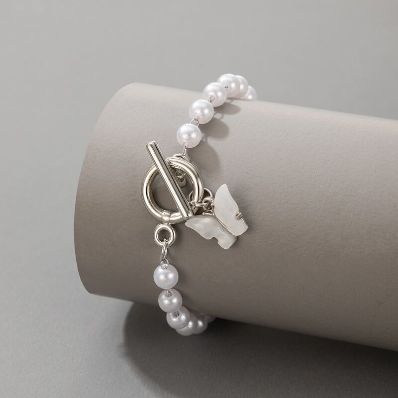 

Butterfly Faux Pearl Bracelet, White