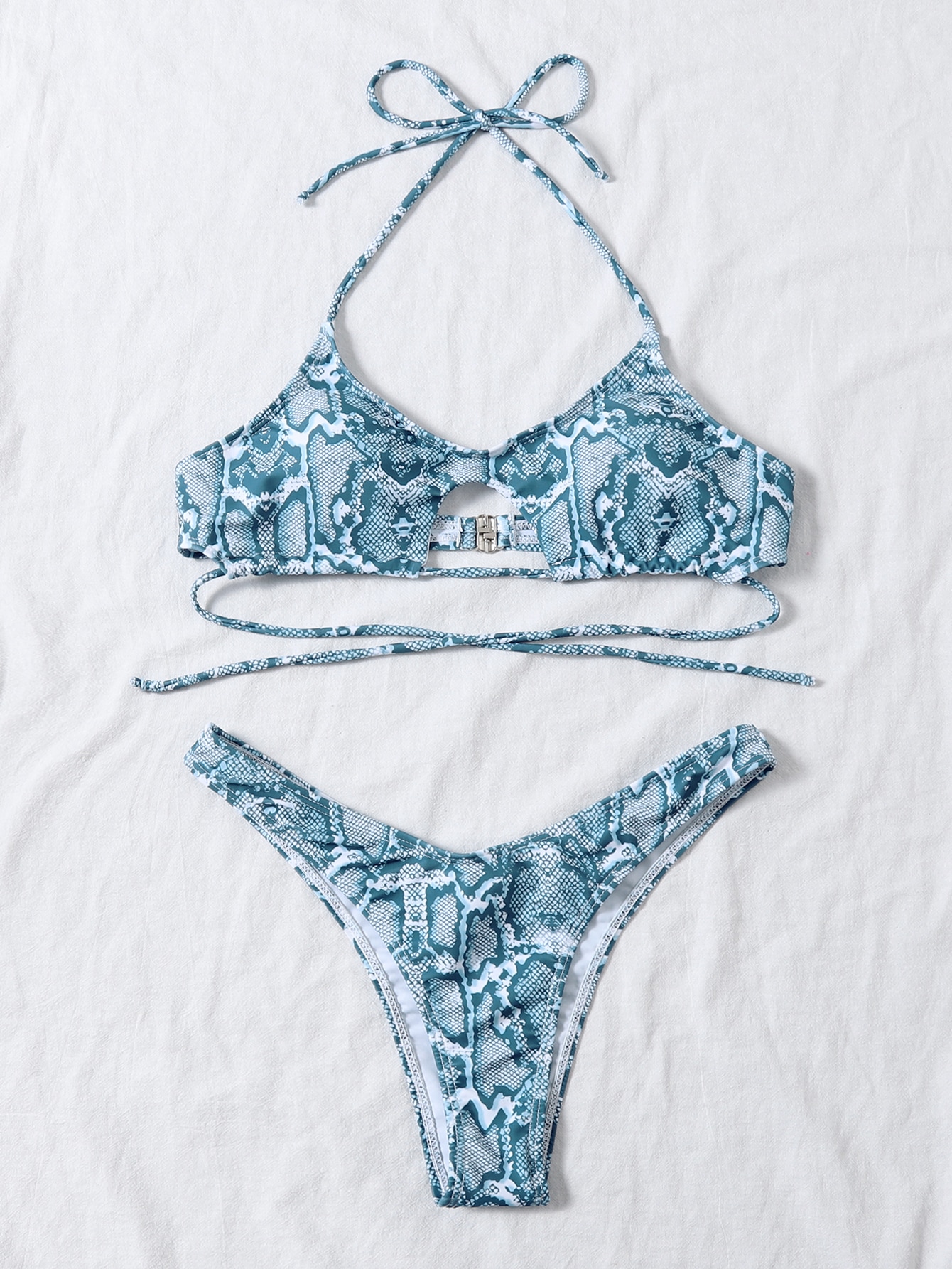 Snakeskin Cut-out Halter Bikini Swimsuit thumbnail