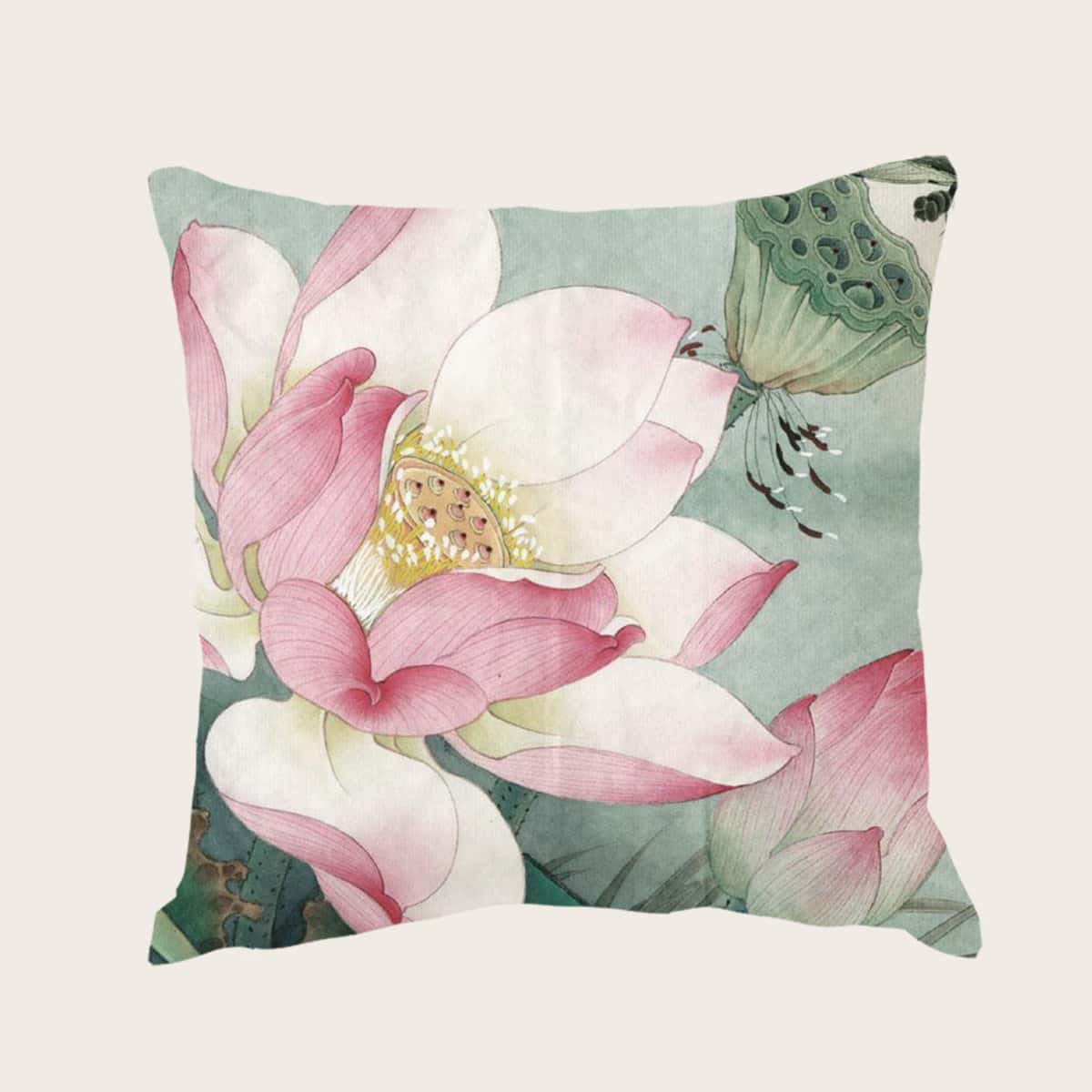 

Lotus Print Cushion Cover Without Filler, Multicolor