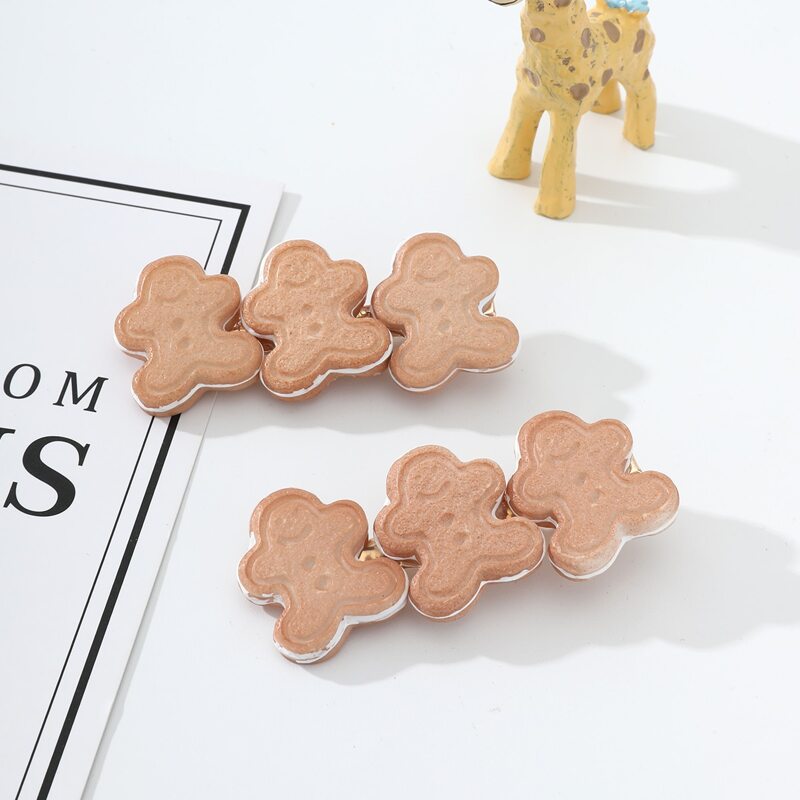2pcs Biscuit Design Hair Clip, Apricot