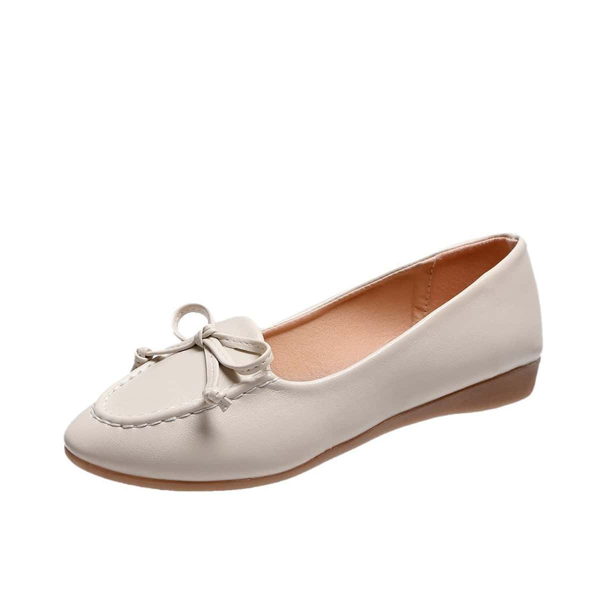 

Bow Knot Pointed Toe Ballet Flats, Beige