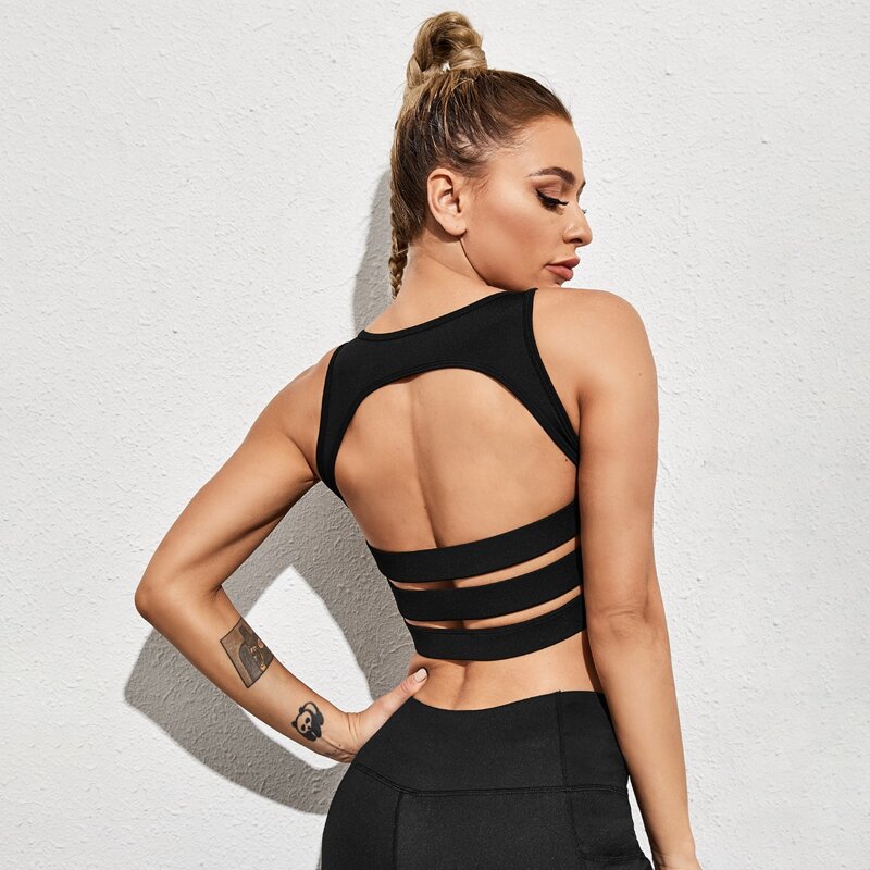 

Medium Support Cut Out Back Sports Bra, Black