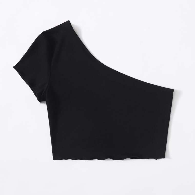 

One Shoulder Crop Top, Black