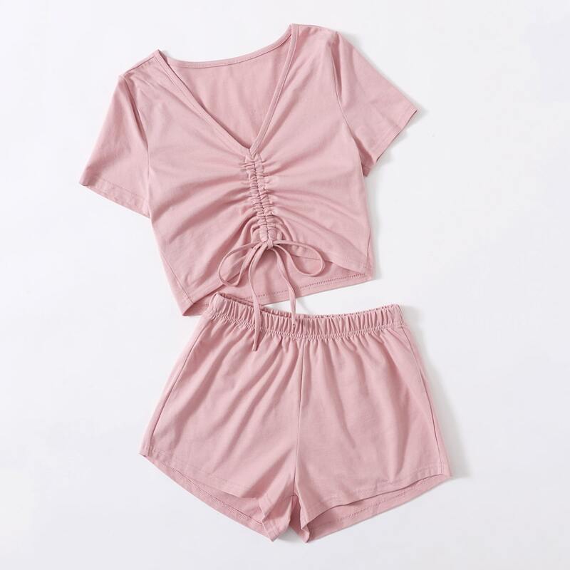 

Solid Drawstring Tee & Shorts, Dusty pink