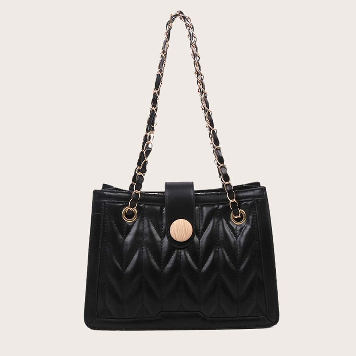 

Quilted Chain Shoulder Bag, Black