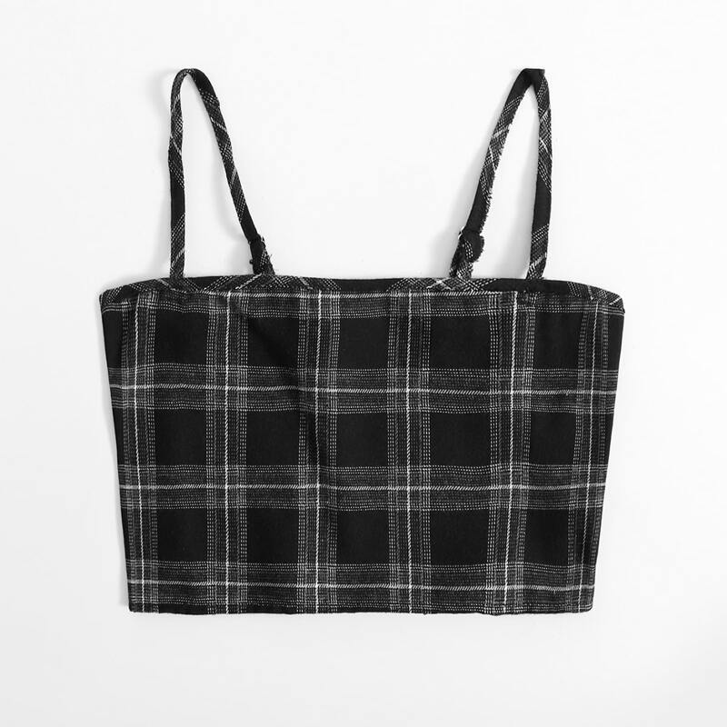 

Plaid Crop Cami Top, Black