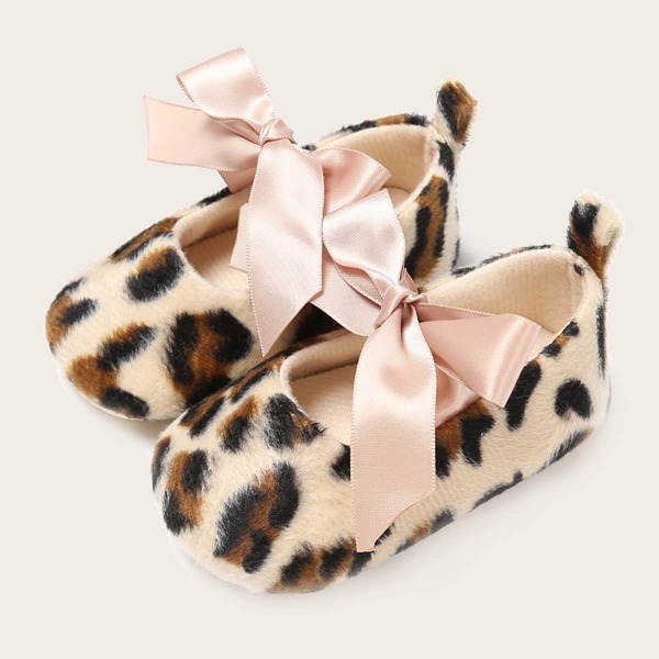 

Baby Girl Bow Decor Leopard Print Flats, Multicolor