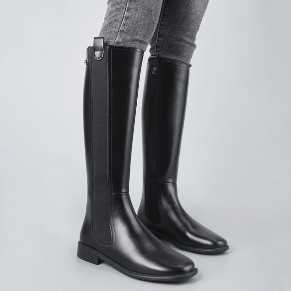 

Back Zipper Knee Boots, Black