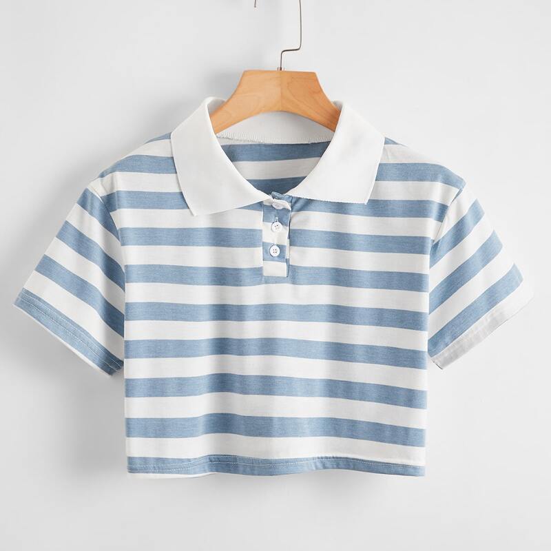 

Striped Polo T-Shirt, Blue and white