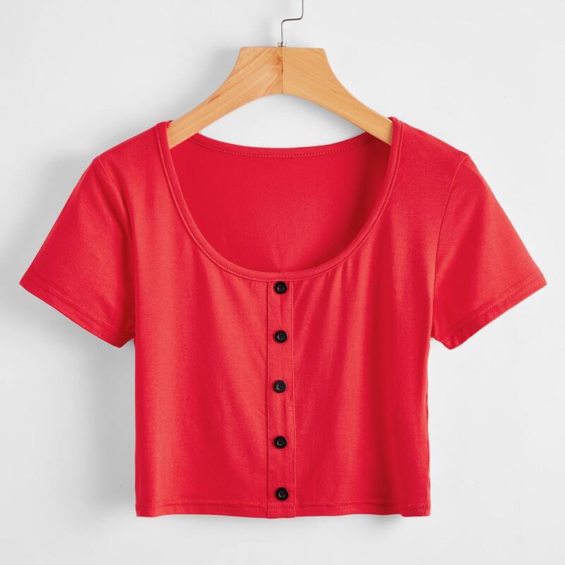 

Button Crop Tee, Red