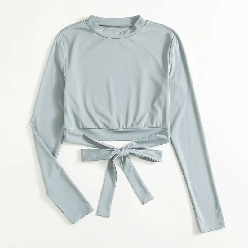 

Tie Front Solid Tee, Light grey
