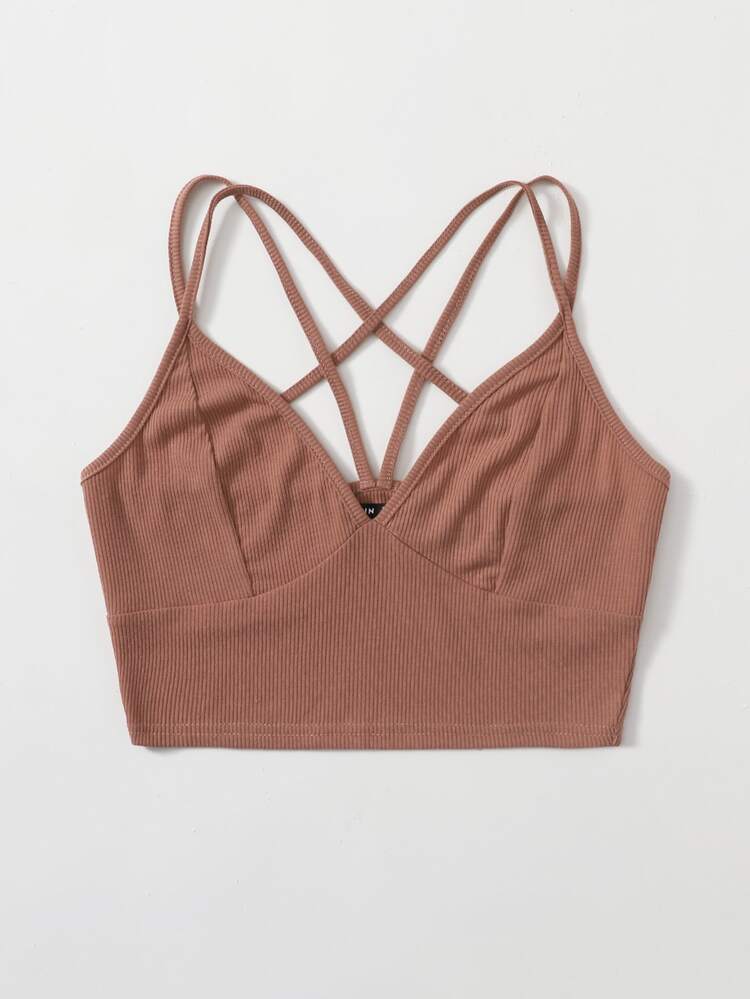 Mulvari Caged Back Ribbed Bralette Top - Redwood - View 3