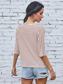 Raglan Sleeve Striped Print Tee - Multicolor - View 2