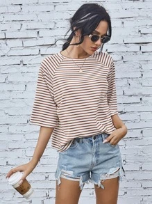 Raglan Sleeve Striped Print Tee - Multicolor - View 4