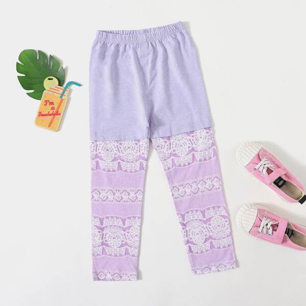 

Toddler Girls Lace Panel Leggings, Purple