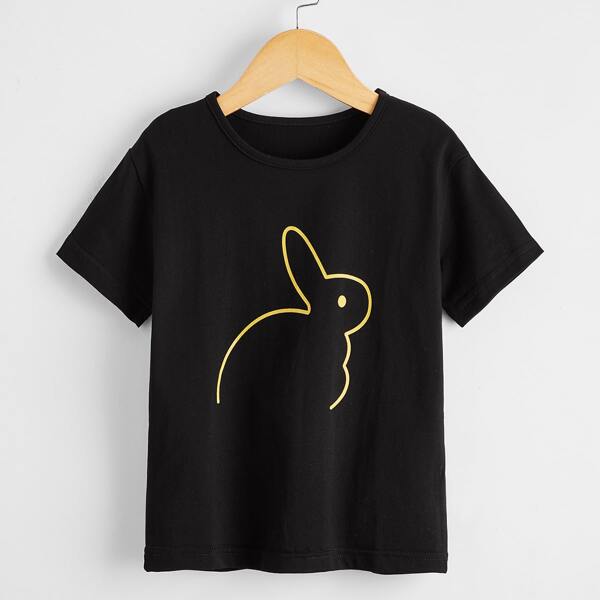 

Toddler Girls Cartoon Rabbit Tee, Black
