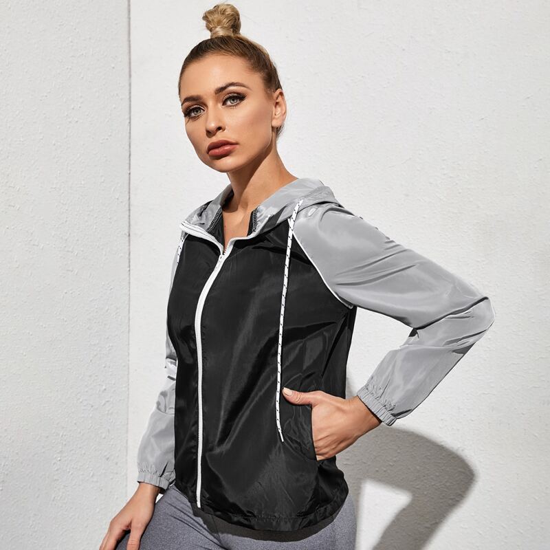 

Zip Up Spliced Drawstring Sports Jacket, Multicolor