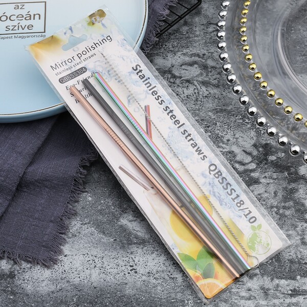 

4pcs Stainless Steel Straw Set, Multicolor