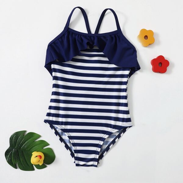 

Baby Girl Striped Ruffle One Piece Swimsuit, Multicolor