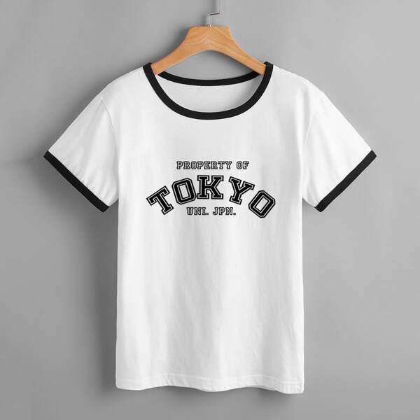 

Letter Graphic Contrast Binding Tee, White