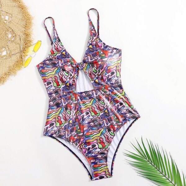 

Plus Allover Graphic Cut-out One Piece Swimsuit, Multicolor