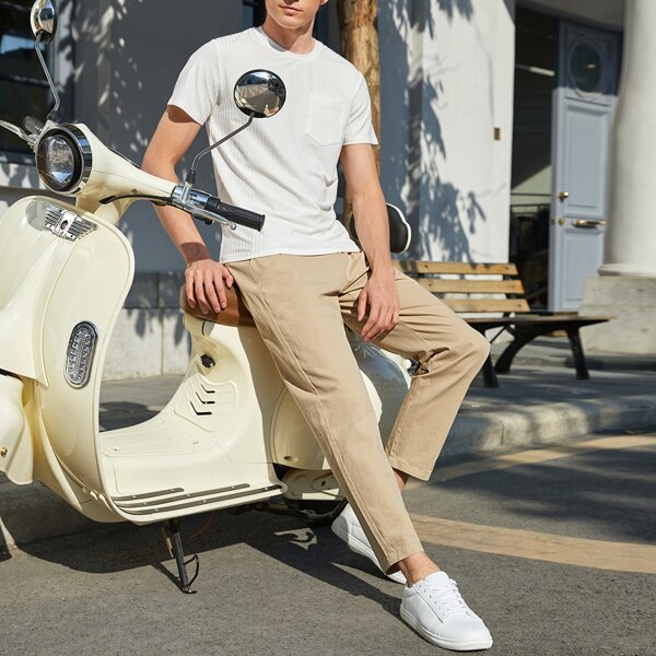 

Men Solid Carrot Pants, Khaki