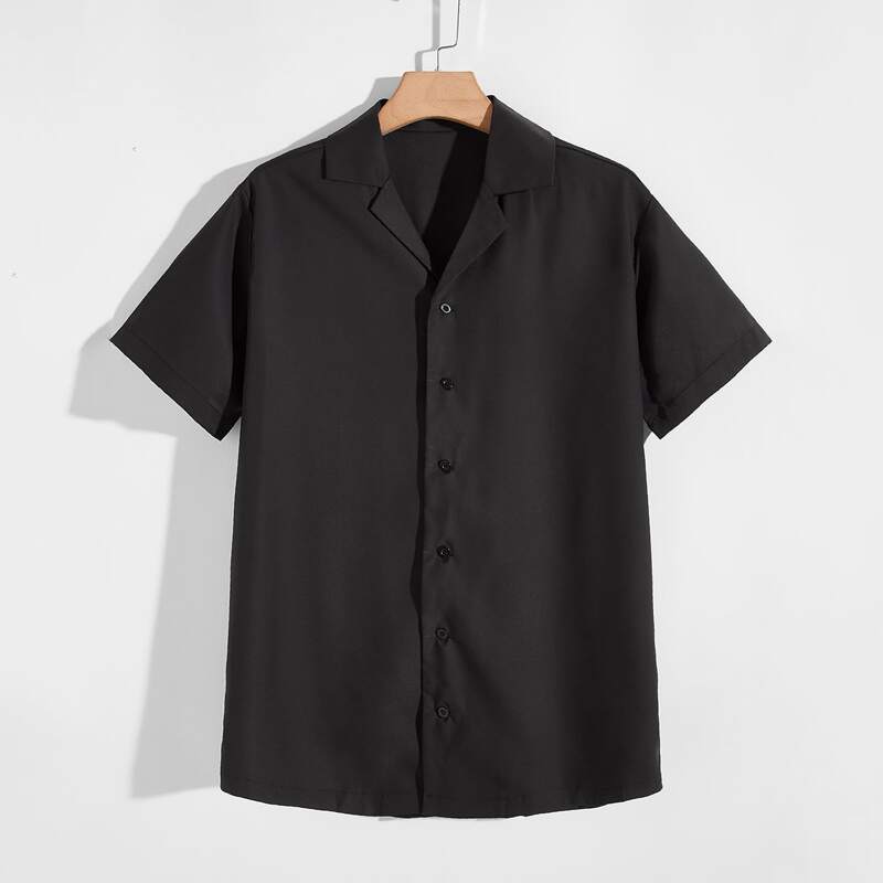 

Guys Lapel Neck Button Up Shirt, Black