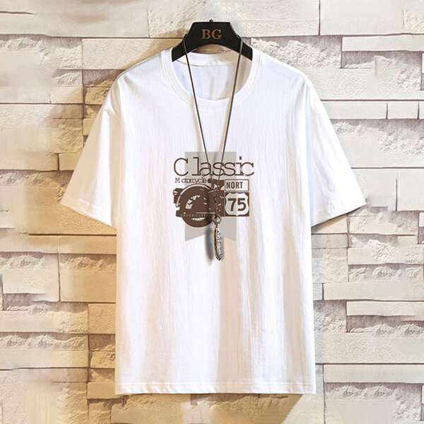 

Men Letter Graphic Drop Shoulder Tee, White