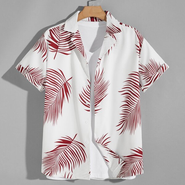 

Men Tropical Print Shirt Without Tee, White