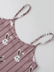 Cartoon Graphic Cami Pyjama Set - Mauve Purple - View 3