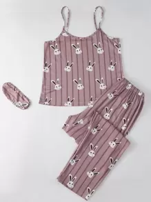 Cartoon Graphic Cami Pyjama Set - Mauve Purple - View 5