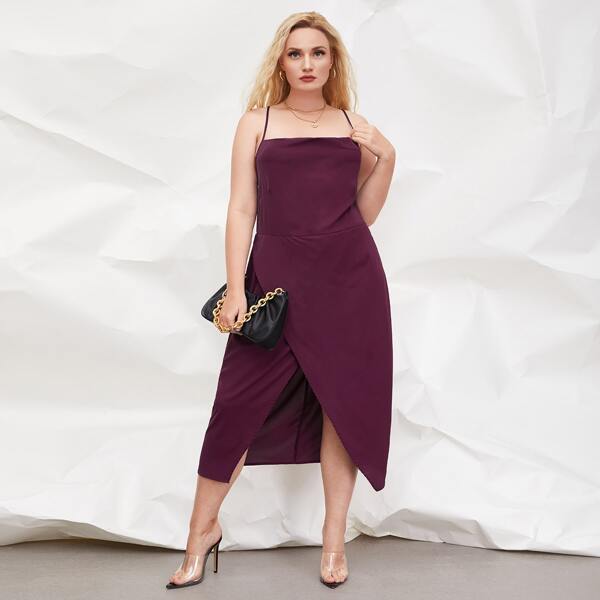 

Plus Criss Cross Back Wrap Hem Cami Dress, Purple