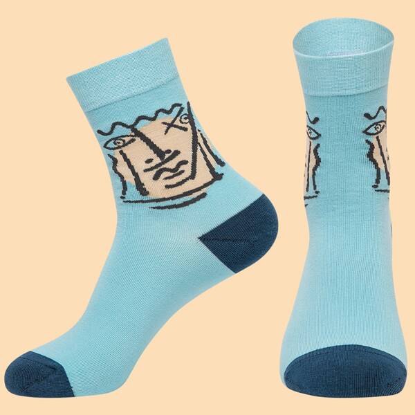 

Figure Graphic Socks, Mint blue