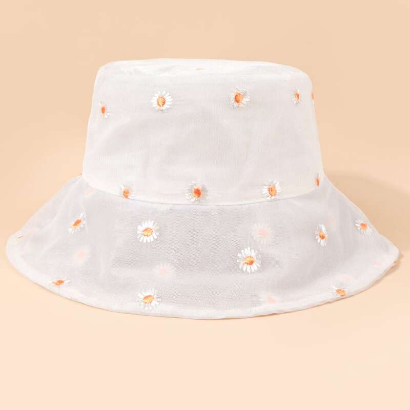 

Daisy Mesh Bucket Hat, White