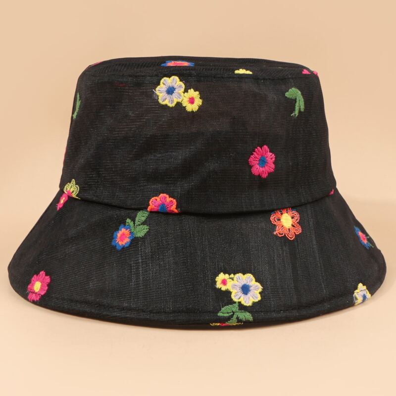 

Floral Mesh Bucket Hat, Black