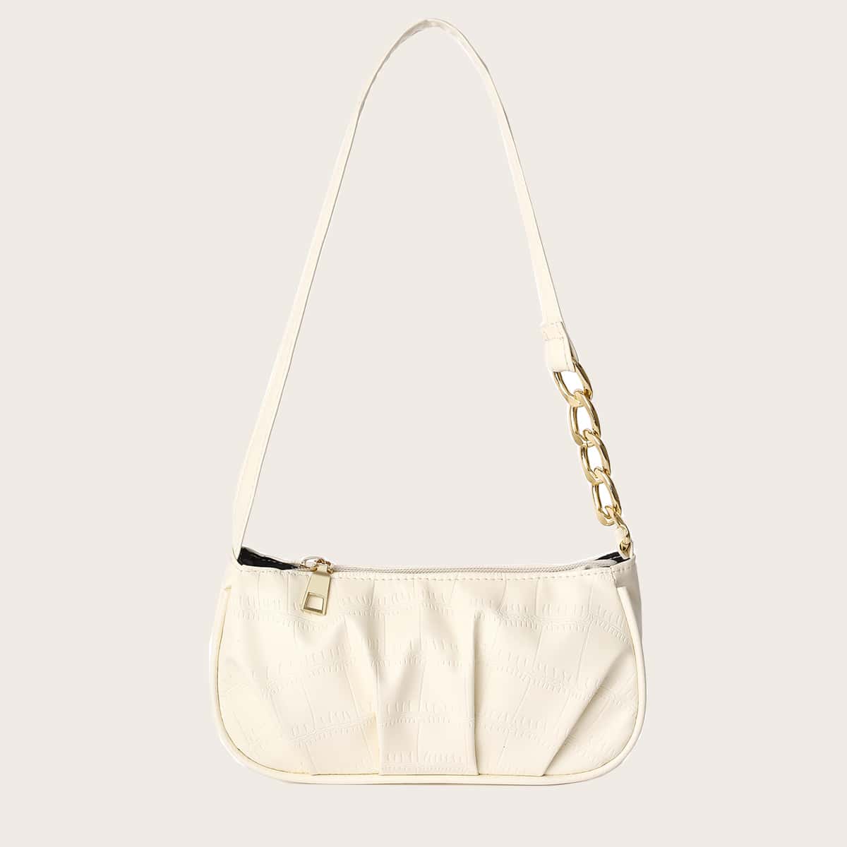 

Ruched Baguette Bag, Beige