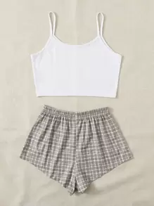 Crop Cami Top & Tartan Shorts PJ Set - Multicolor - View 2