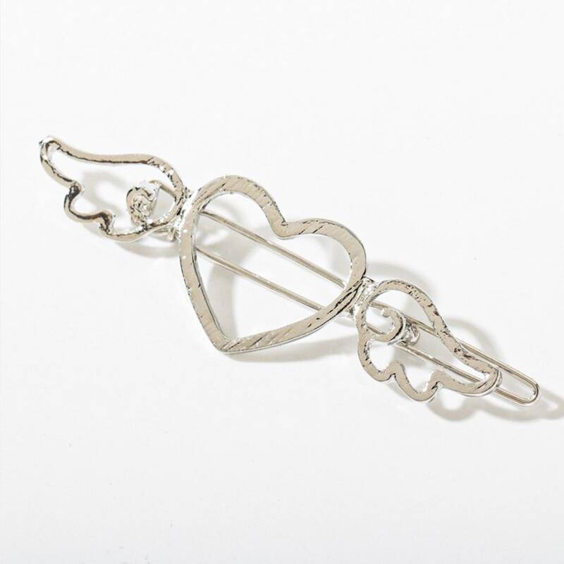 

Heart & Wing Hair Clip, Silver