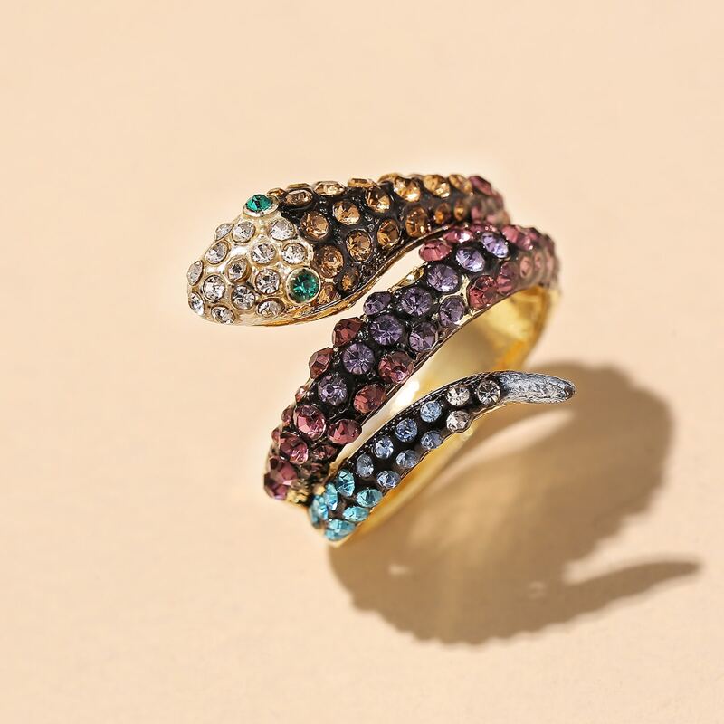 

Rhinestone Serpentine Design Ring, Gold