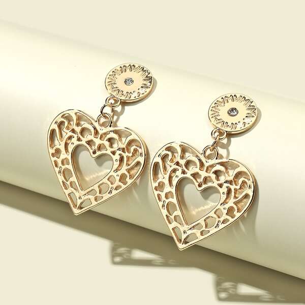 

Hollow Out Heart Drop Earrings, Gold
